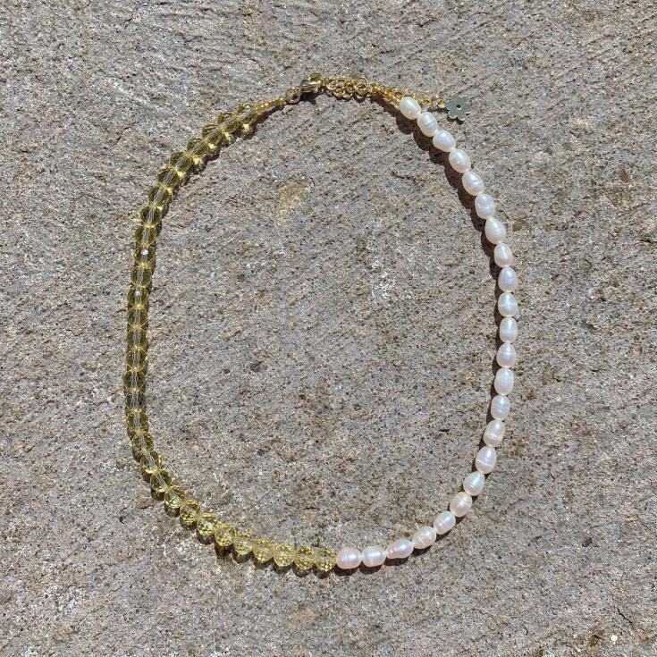 60TRR578 Senso Jewellery Pearl And Swarovski Choker Light Yellow