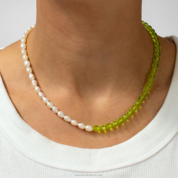 60TRR580 Senso Jewellery Pearl And Swarovski Choker Green