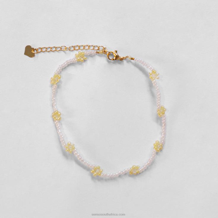 60TRR587 Senso Jewellery White + Cream Daisy Chain Anklet White