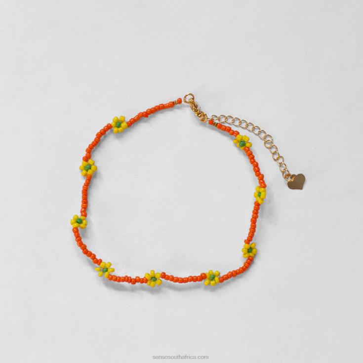 60TRR588 Senso Jewellery Orange + Yellow Daisy Chain Anklet Orange